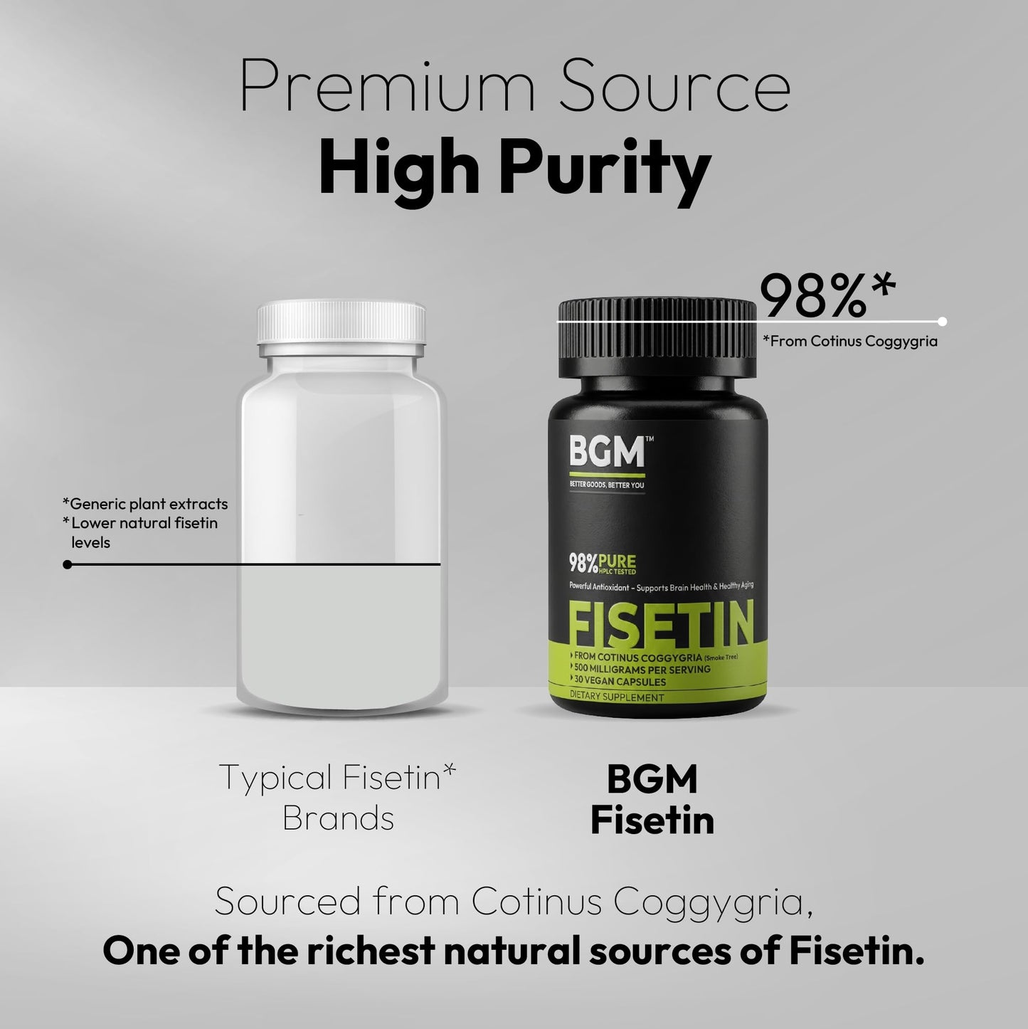 BGM Fisetin 500mg Supplement | Smoke Tree Extract (Cotinus coggygria) | 98% Pure Senolytic Antioxidant | Vegan Capsules | Supports Brain Health & Healthy Aging BGM Better Goods, Better YouBuy Supplements Australia