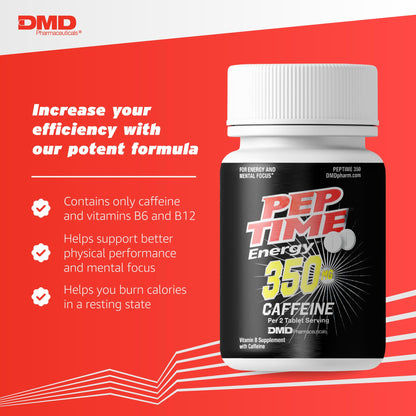 PEPTIME Energy Tablets, Vitamin B6 and B12 Caffeine Pills, 350 mg Caffein
