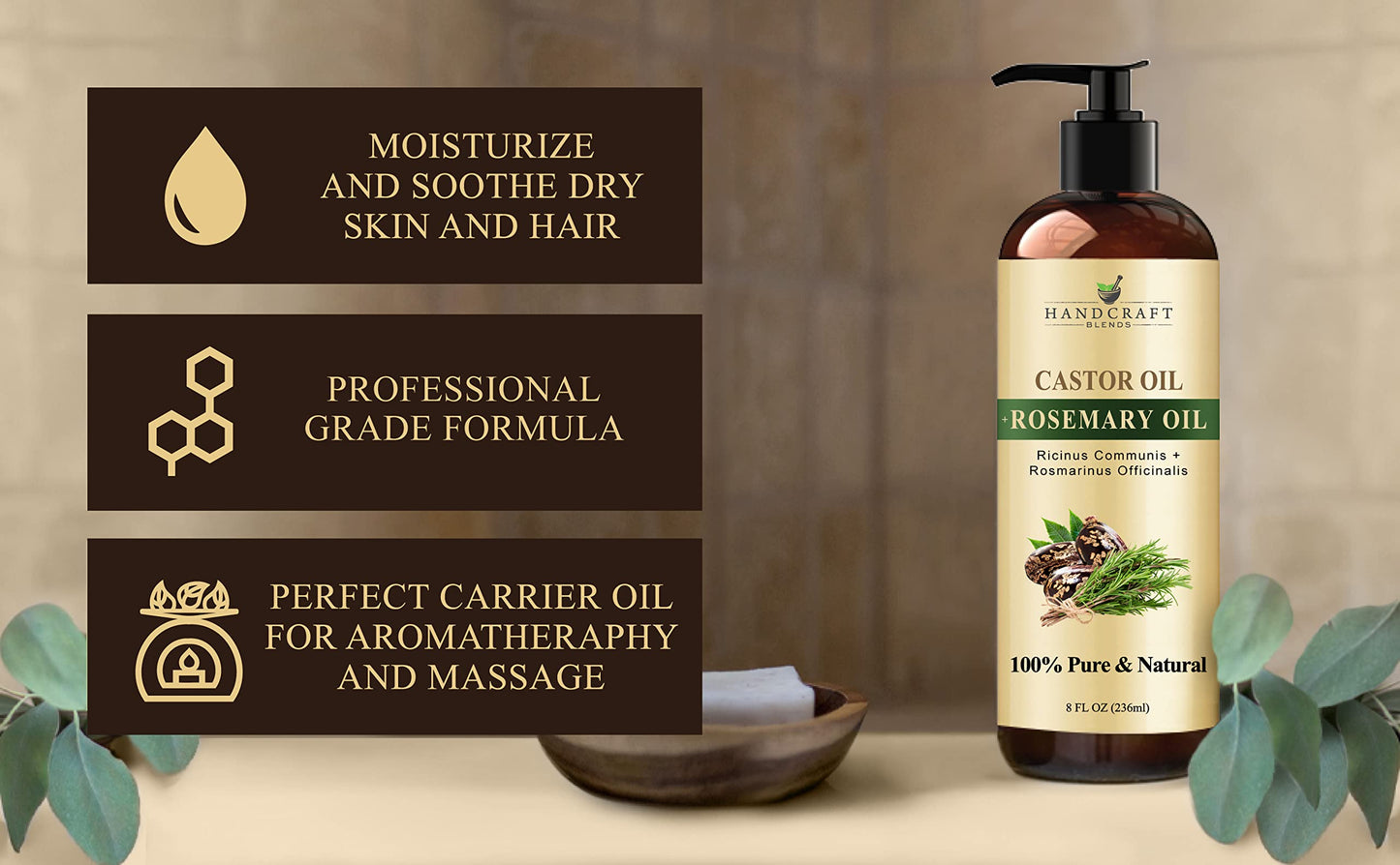 Handcraft Blends Castor Oil with Rosemary Oil for Hair Growth, Eyelashes, Eyebrows Handcraft BlendsBuy Supplements Australia