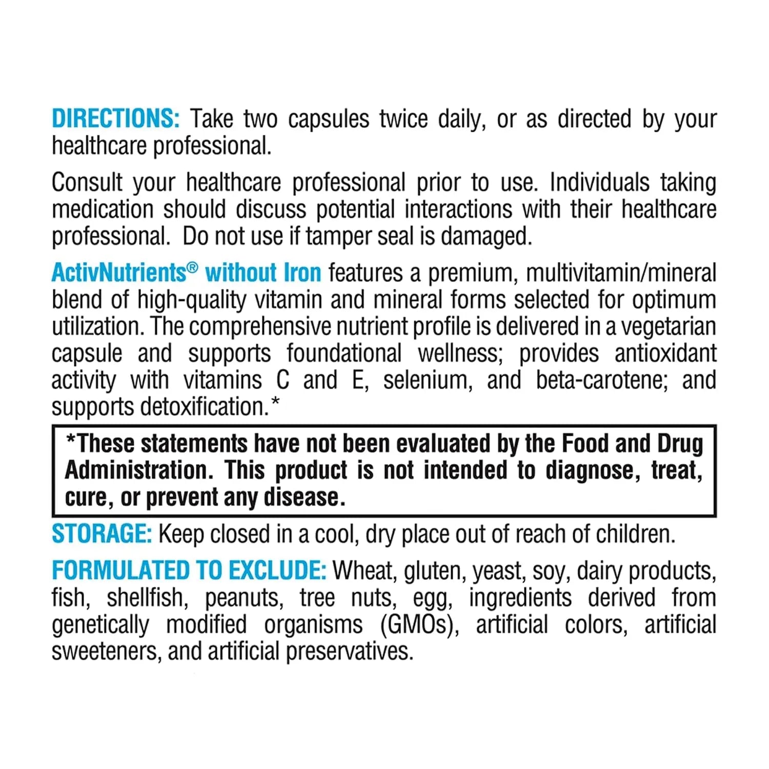 XYMOGEN ActivNutrients Without Iron - Multivitamin Multimineral for Wellness, Immune, Energy and Mood Support XYMOGENBuy Supplements Australia