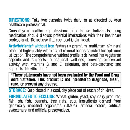 XYMOGEN ActivNutrients Without Iron - Multivitamin Multimineral for Wellness, Immune, Energy and Mood Support XYMOGENBuy Supplements Australia