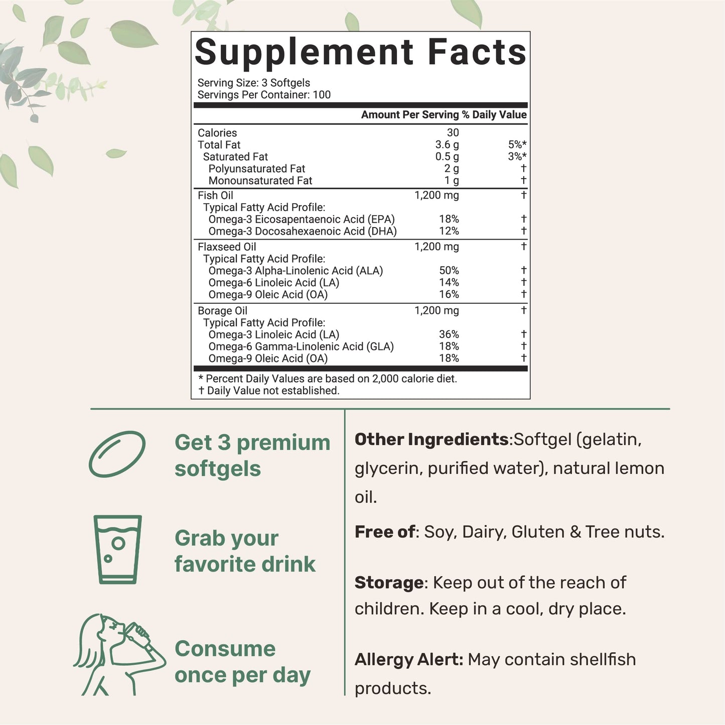 Ultra Omega 3-6-9 3600mg Perserv, 300 Burpless Softgels | Lemon Flavor Micro IngredientsBuy Supplements Australia