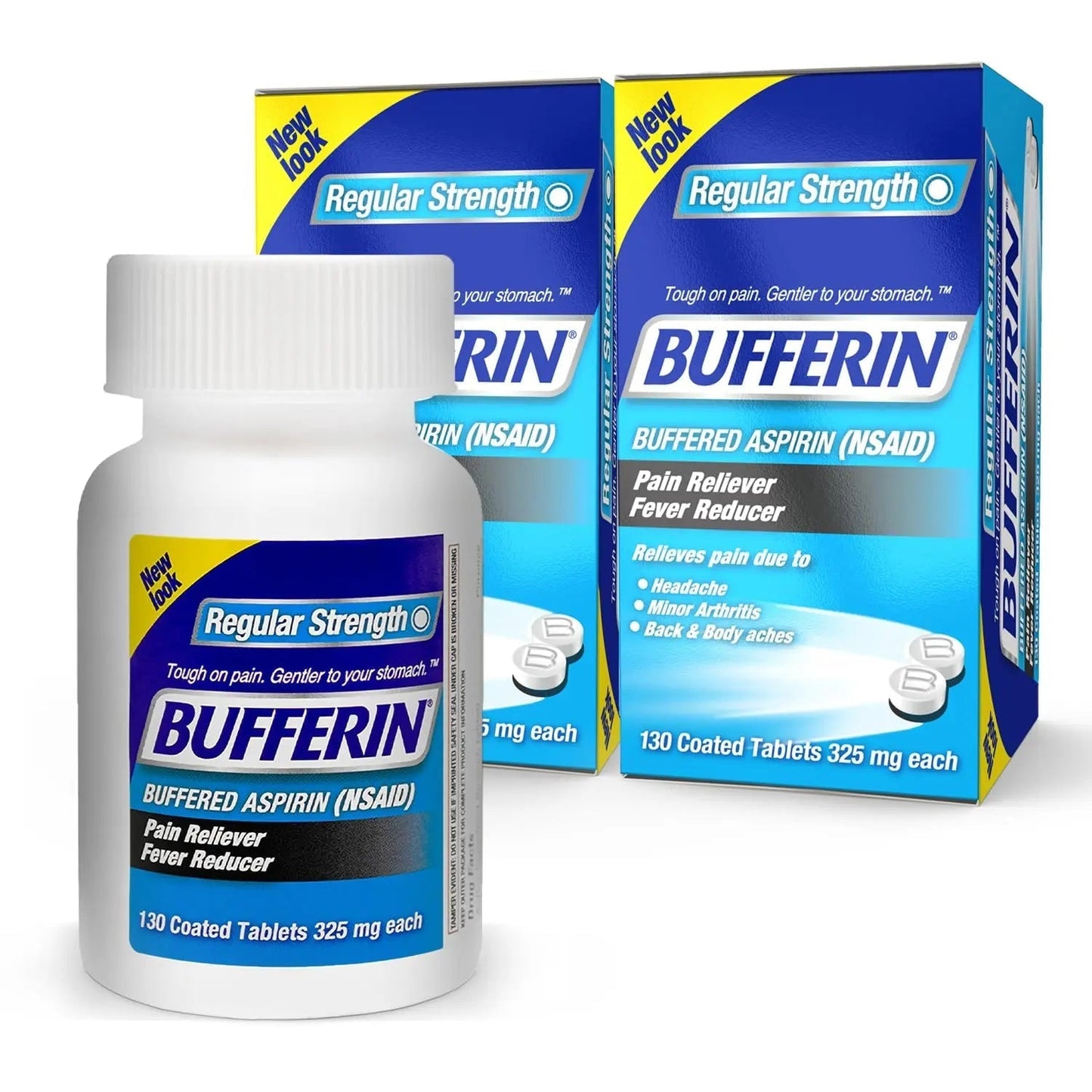 Bufferin Aspirin 325mg, Pain Reliever & Fever Reducer, with 3 Buffering Agents Relieves 7 Types of Pain: Headaches, Back Ache, Arthritis, Muscle Aches & More, for Adults, 130 Coated Tablets, 2-Pack BufferinBuy Supplements Australia