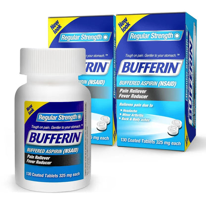 Bufferin Aspirin 325mg, Pain Reliever & Fever Reducer, with 3 Buffering Agents Relieves 7 Types of Pain: Headaches, Back Ache, Arthritis, Muscle Aches & More, for Adults, 130 Coated Tablets, 2-Pack BufferinBuy Supplements Australia