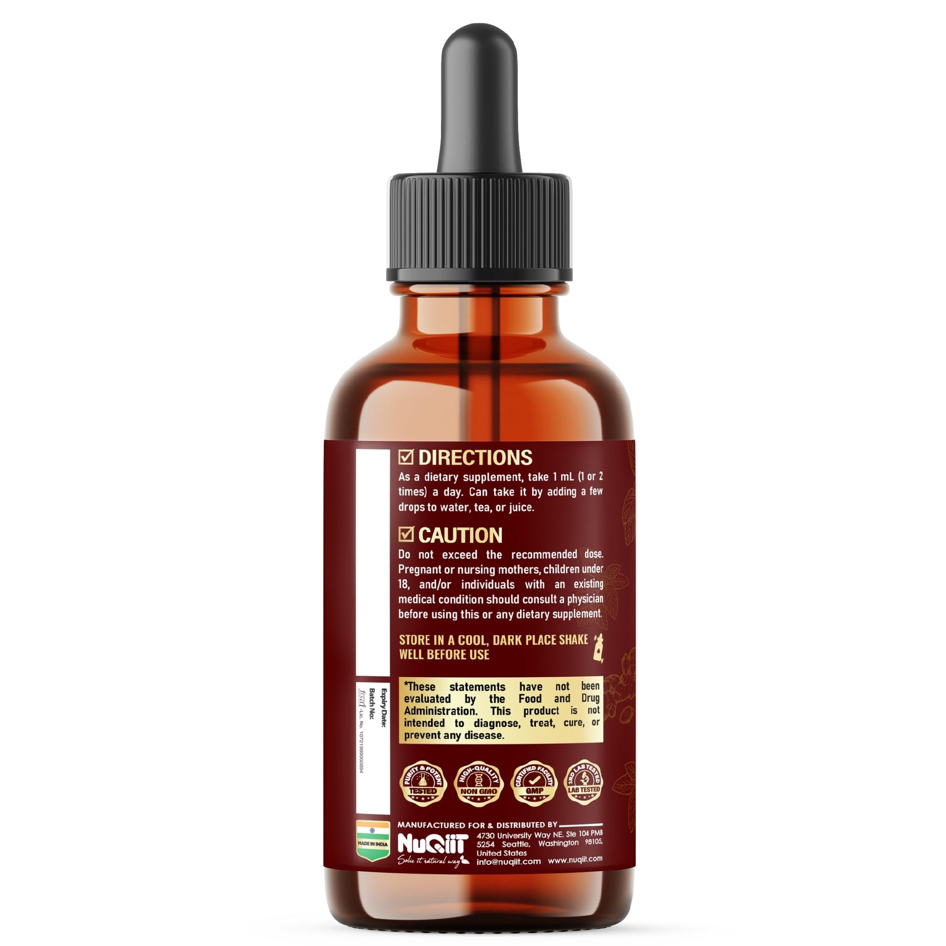NUQIIT 10in1 Lemon Balm Tincture Blend Includes Vitamin D3, Vitamin K2, Lemon Balm, Ginger, Turmeric, Ceylon Cinnamon and More - 1 FL Oz - 60 Day Supply NUQIITBuy Supplements Australia