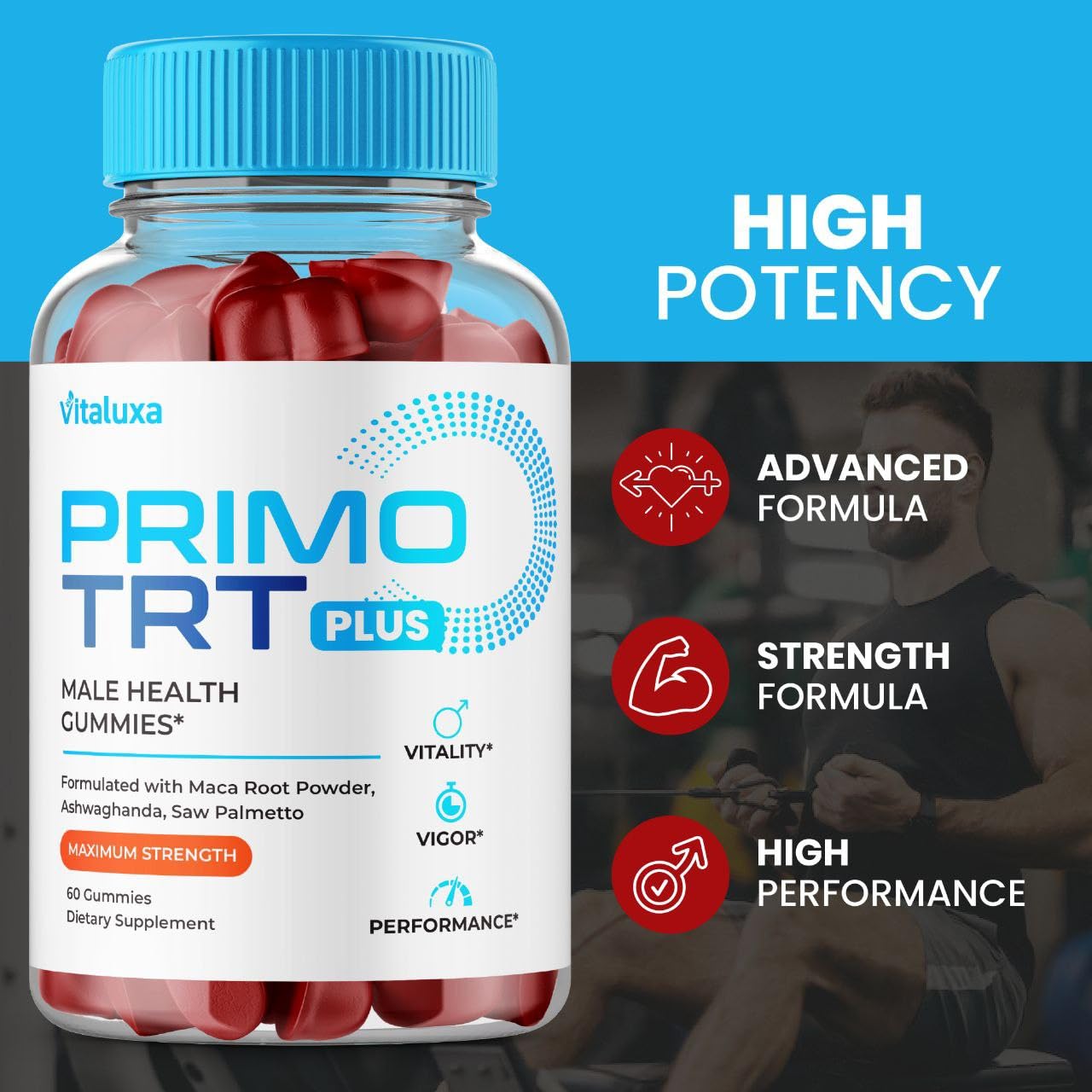 (2 Pack) Primo TRT Gummies, Primo TRT Advanced Performance Blend Supplement, PrimoTRT Try Prime Gomitas Maximum Strength for Males Support for Overall Health Wellness All Natural Ingredients (120 Ct) VitaluxaBuy Supplements Australia