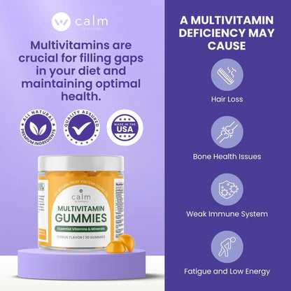Calm by Wellness Multivitamin Gummies - All Natural Vegan Adult Multivitamin Gummy - Packed with Antioxidant Vitamins C & E, B12, B6 Calm by WellnessBuy Supplements Australia