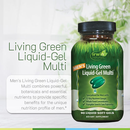 Irwin Naturals Men's Living Green Liquid-Gel Multi - 70 Essential Nutrients, Full-Spectrum Vitamin Supplements for Men, Wholefood Blend - Promotes Brain & Adrenal Support - 120 Soft-Gels (3 Pack) Irwin NaturalsBuy Supplements Australia