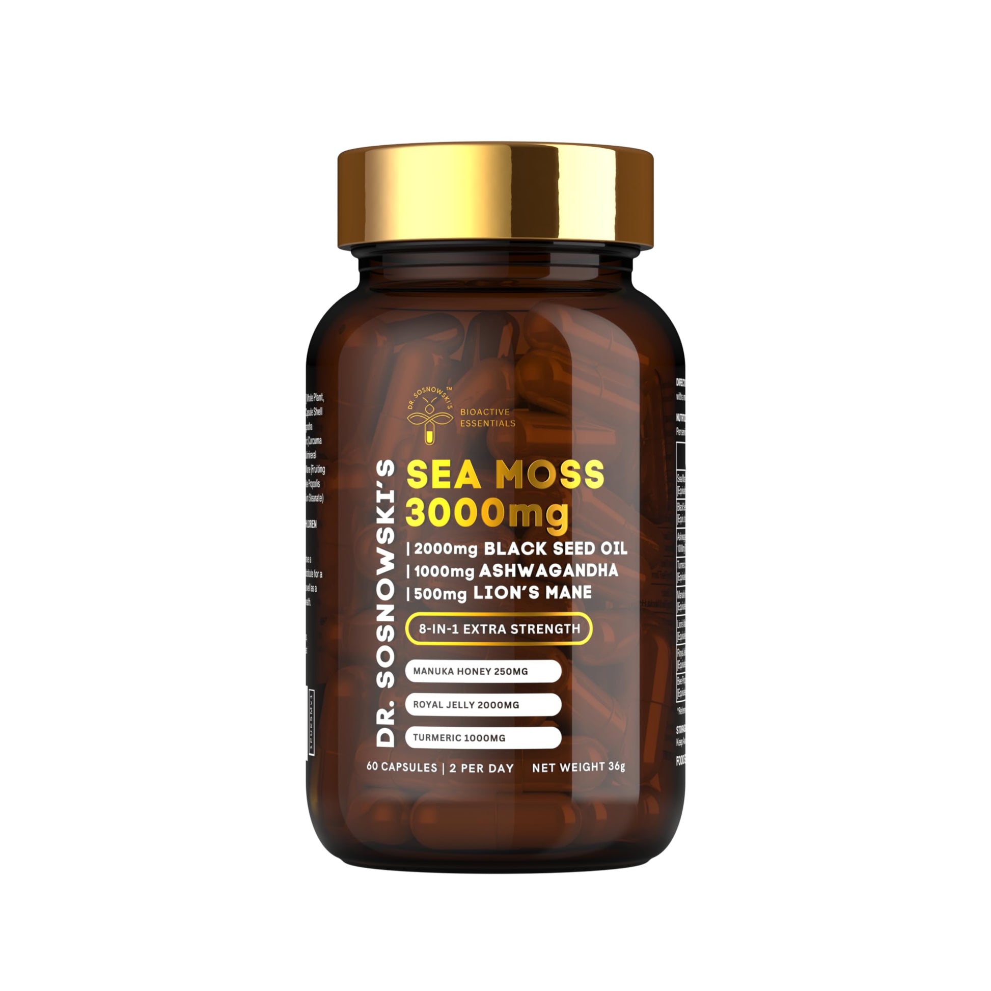 Dr Sosnowski's BioActive Sea Moss | 8-in-1 Formula Enriched with Black Seed, Ashwagandha, Turmeric, Manuka Honey, Lion's Mane, Royal Jelly, Bee Propolis Extract | 60 Capsules Dr Sosnowski'sBuy Supplements Australia