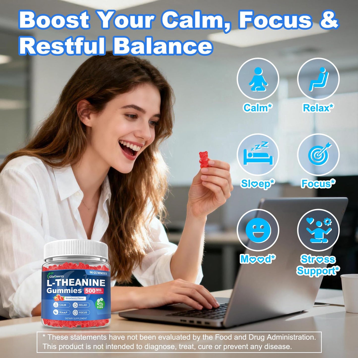 GlaGmrry 90 Count | L Theanine Gummies, L Theanine Supplement for Adults & Kids, w/Ashwagandha, Magnesium, GABA & 5-HTP, Sugar Free Liposomal Formula for Calm Relax zzZ M♡♡d & Focus, Vegan GlaGmrryBuy Supplements Australia