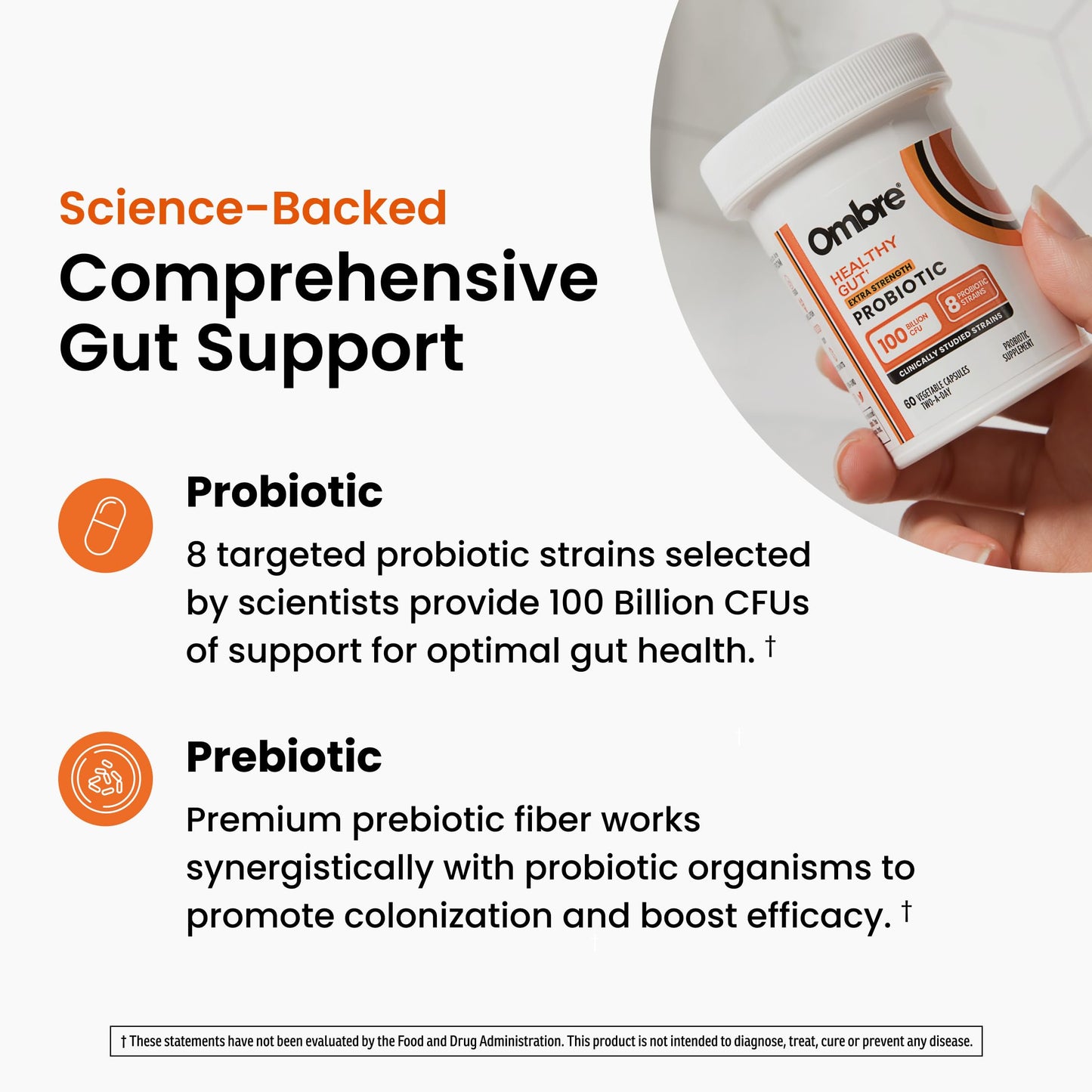 Ombre Healthy Gut Probiotics for Digestive Health 100 Billion CFU - Prebiotics and Probiotics for Women & Men with Lactobacillus Acidophilus & Digestive Enzymes, Gut Health Support, Vegan, 30 Servings OmbreBuy Supplements Australia