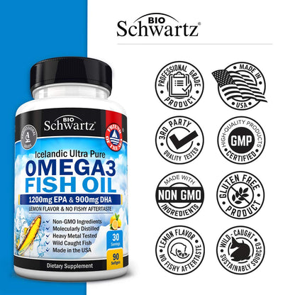 Omega 3 Fish Oil Supplement - 1200mg EPA and 900mg DHA Fatty Acid Per Serving BioSchwartzBuy Supplements Australia