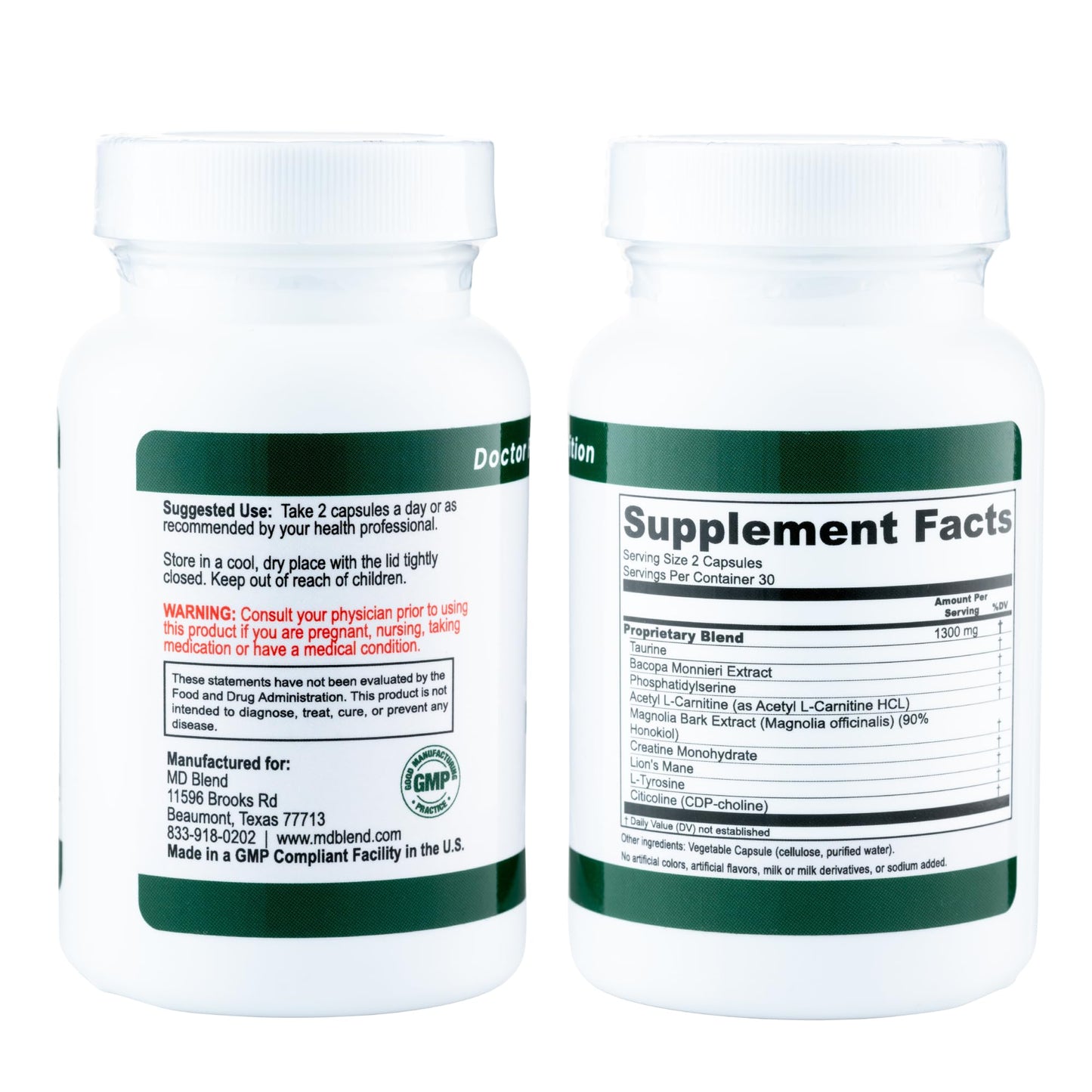 M.D. Blend Brain Support for Memory and Focus - Brain Supplement for Memory & Neural Function - Premium L-Tyrosine, Phosphatidylserine, Bacopa Monnieri Focus Supplement, 30 Capsules (Pack of 1) M.D. BlendBuy Supplements Australia