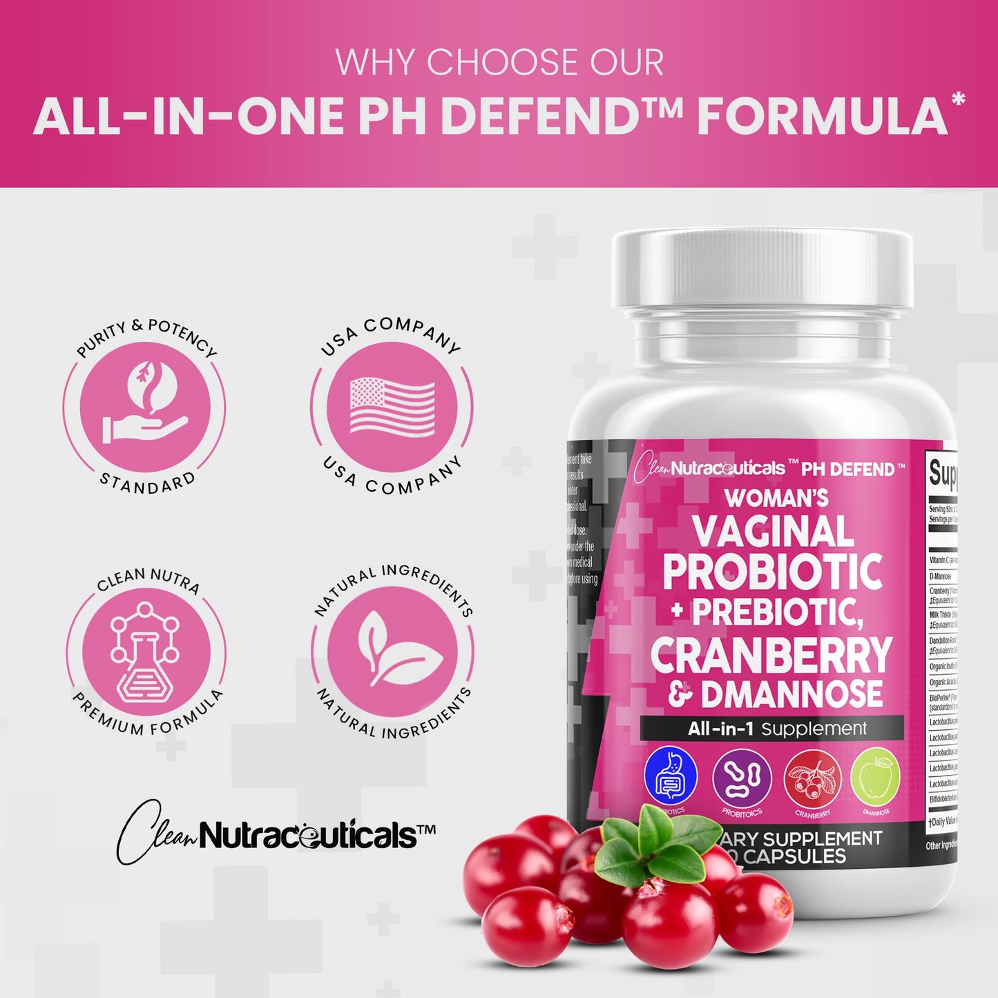 Vaginal Probiotics For Women + Prebiotics 20 Billion Cranberry Pills 30,000mg w/ D-Manno Clean NutraceuticalsBuy Supplements Australia