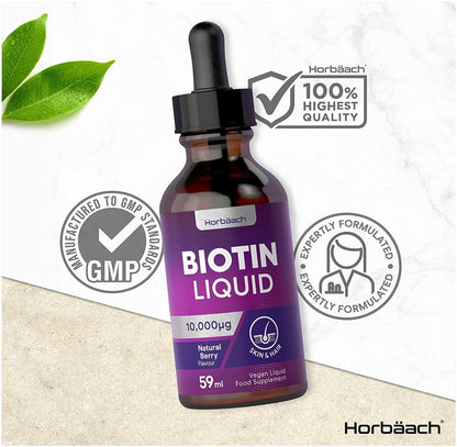 Biotin Liquid Drops for Hair & Skin Support | 10000 mcg Supplement | 59 ml Vitamin B7 HorbäachBuy Supplements Australia