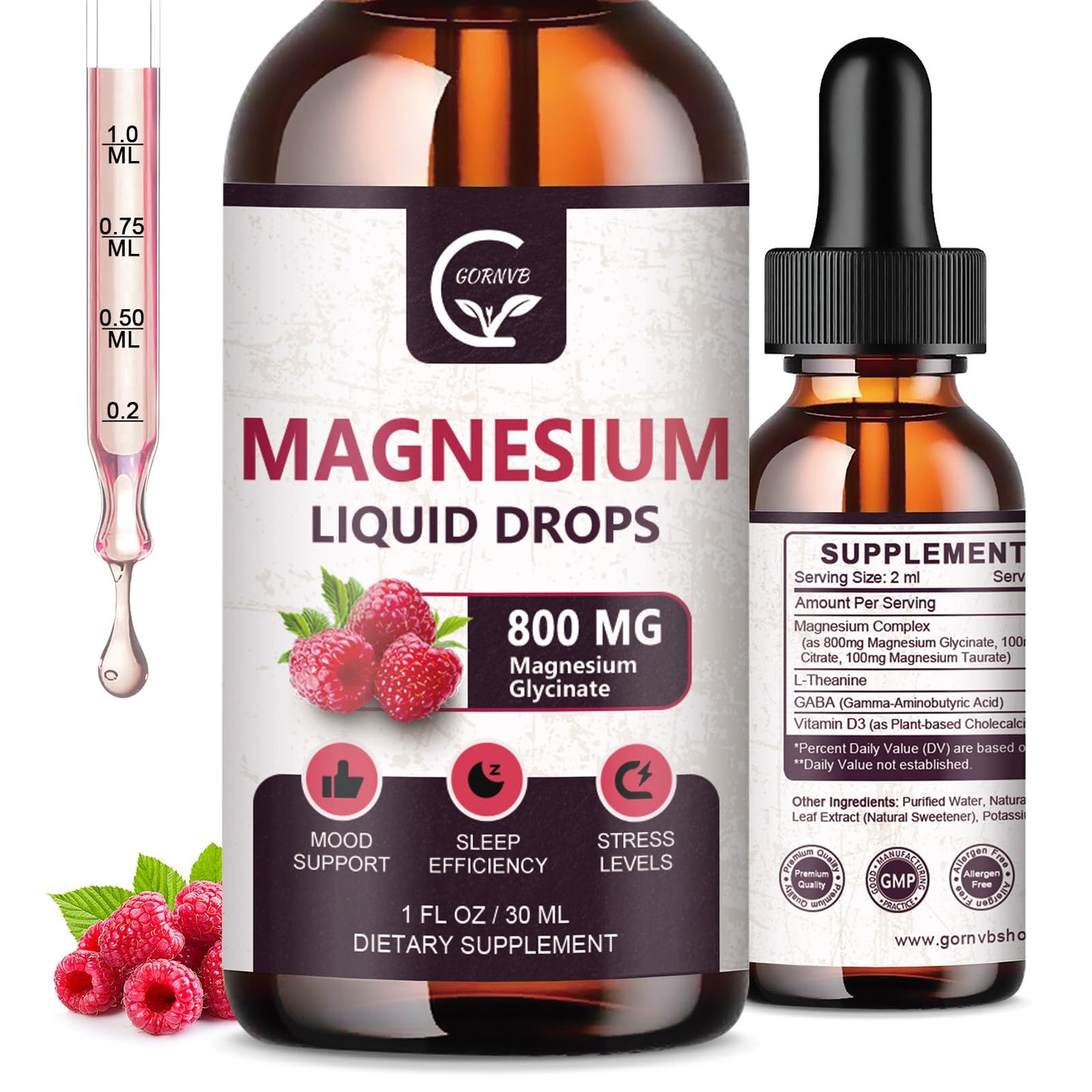 (2 Pack) Magnesium Glycinate Liquid Drops | 1000mg Liquid Magnesium Complex with D3, L-Thea & GABA for Energy, Sleep, Nerve and Heart Health