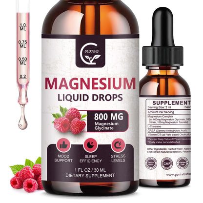 (2 Pack) Magnesium Glycinate Liquid Drops | 1000mg Liquid Magnesium Complex with D3, L-Thea & GABA for Energy, Sleep, Nerve and Heart Health
