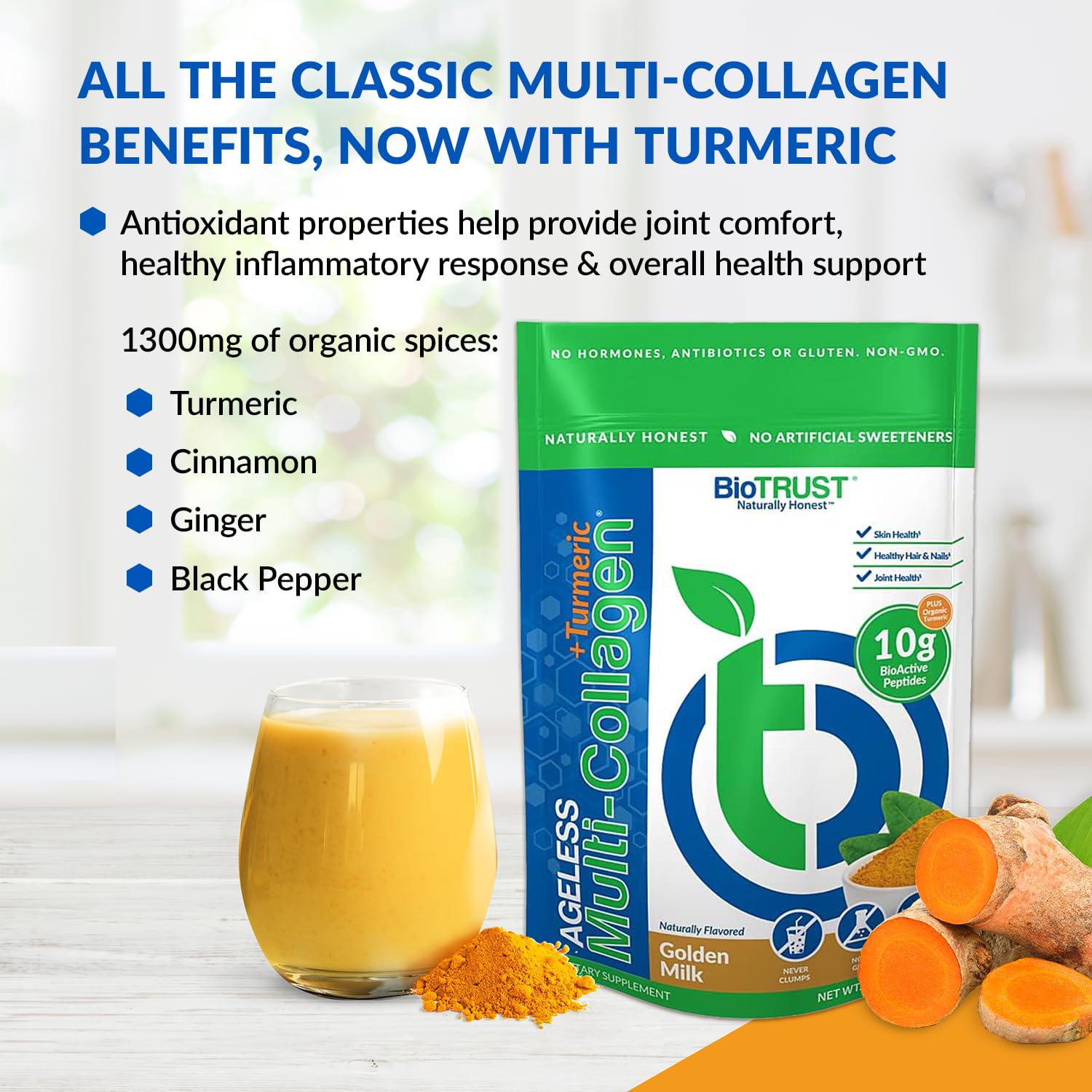 BioTrust Collagen Powder with Turmeric – 5 Types (I, II, III, V, X) + Turmeric BioTrustBuy Supplements Australia
