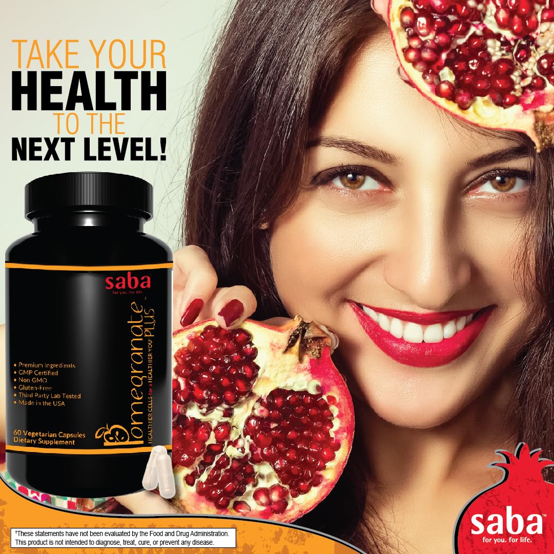Saba Pomegranate Plus – Antioxidant Supplement with Astaxanthin & Adaptogens | Immune, Skin, Heart & Brain Support | Daily Stress & Cellular Wellness | 60 Capsules SabaBuy Supplements Australia