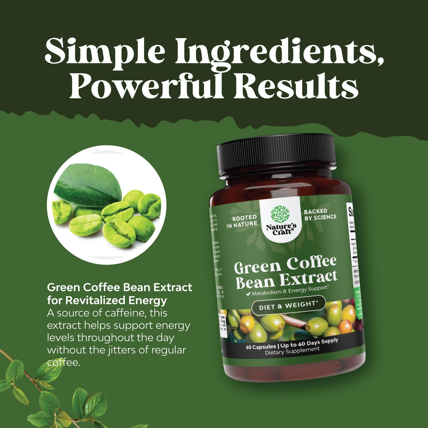 Pure Green Coffee Bean Extract - Super Energizing Green Coffee Extract with 50% Chlorogenic Natures CraftBuy Supplements Australia
