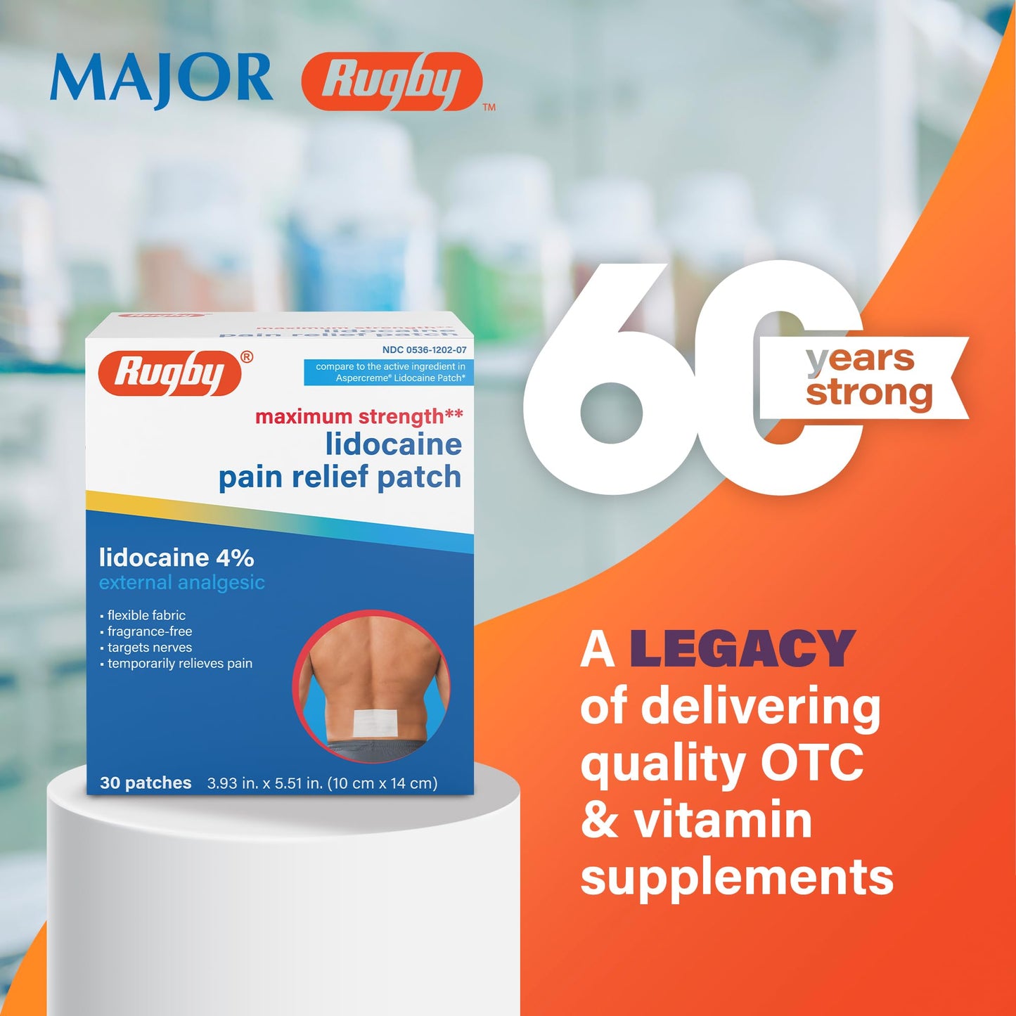 Rugby Maximum Strength Lidocaine Pain Relief Patch - 4% Lidocaine - Topical Anesthetic - Unscented - 30 Patches (1 Pack) RUGBY LABORATORIESBuy Supplements Australia