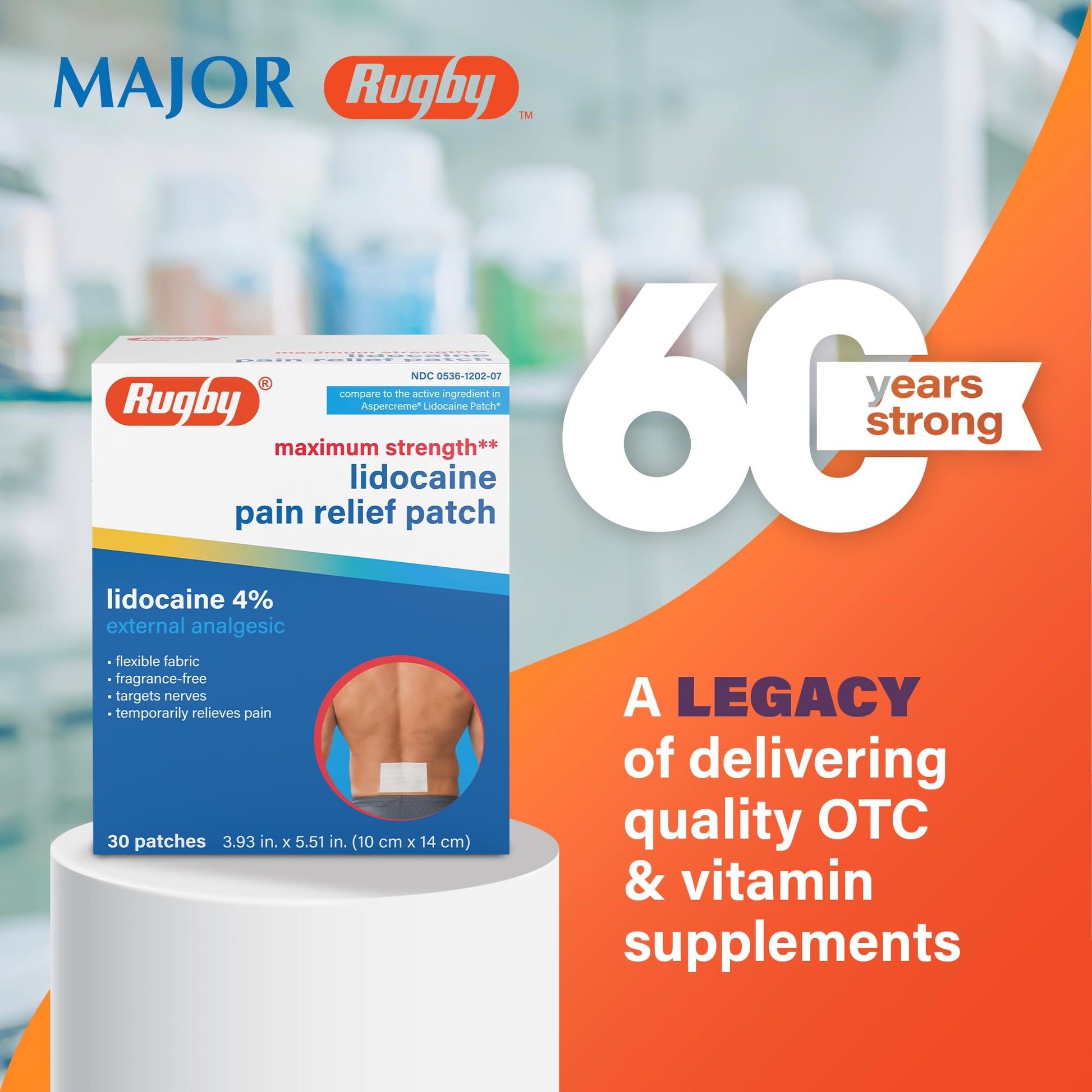 Rugby Maximum Strength Lidocaine Pain Relief Patch - 4% Lidocaine - Topical Anesthetic - Unscented - 30 Patches (1 Pack) RUGBY LABORATORIESBuy Supplements Australia
