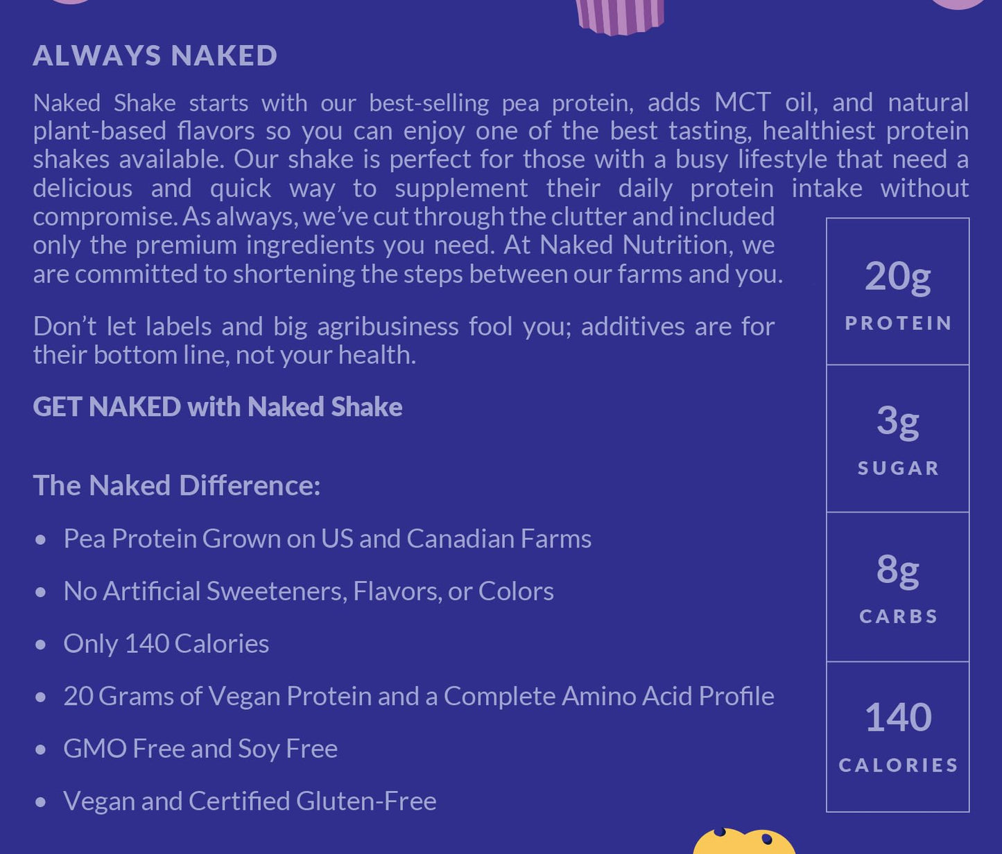 Naked Shake - Blueberry Muffin Protein Powder - Flavored Plant Based Protein Naked NutritionBuy Supplements Australia