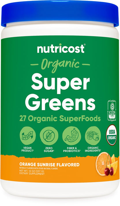 Nutricost Organic Super Greens Powder (30 Servings) Orange Sunrise Flavor - Superfood Supplement Drink Mix NutricostBuy Supplements Australia