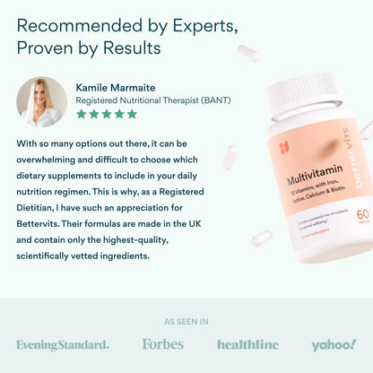 Bettervits Multivitamin for Women & Men | Womens Daily Multivitamin with 13 Essential Vitamins Iron, Iodine, Calcium and Biotin B BETTERVITSBuy Supplements Australia