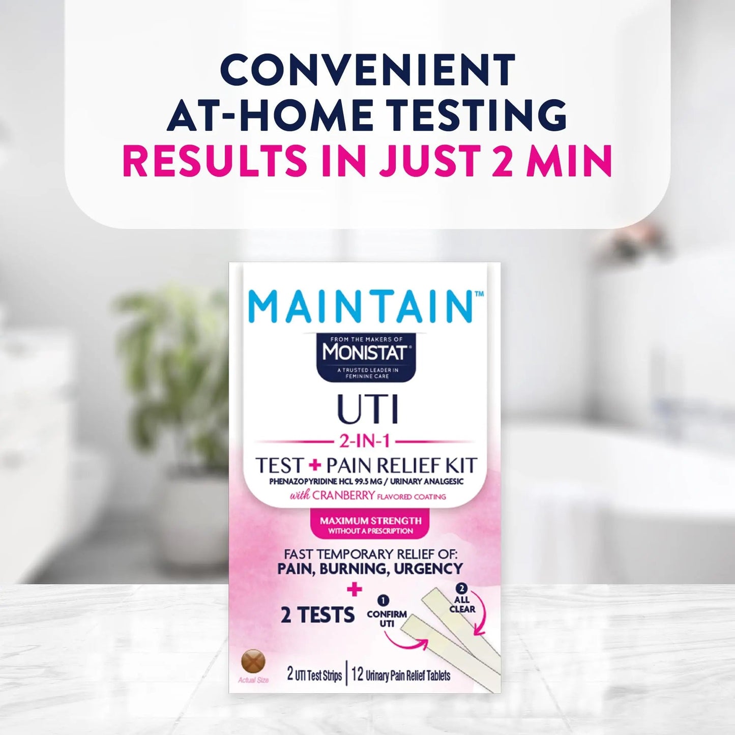 Monistat Maintain UTI 2-in-1 Test & Pain Relief Kit, 2 Test Strips & 12 Urinary Pain Relief Tablets, 2 Minute Results and Maximum Strength Pain, Burning and Urgency Relief MonistatBuy Supplements Australia