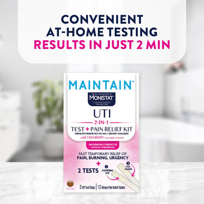 Monistat Maintain UTI 2-in-1 Test & Pain Relief Kit, 2 Test Strips & 12 Urinary Pain Relief Tablets, 2 Minute Results and Maximum Strength Pain, Burning and Urgency Relief MonistatBuy Supplements Australia