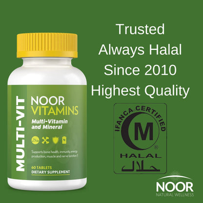 Noor Vitamins Halal Vitamins, Daily Multivitamin, Halal Vitamin for Women and Men, 30 Vitamins & Minerals, A, B12, C, Iron, Zinc to support general health Noor VitaminsBuy Supplements Australia