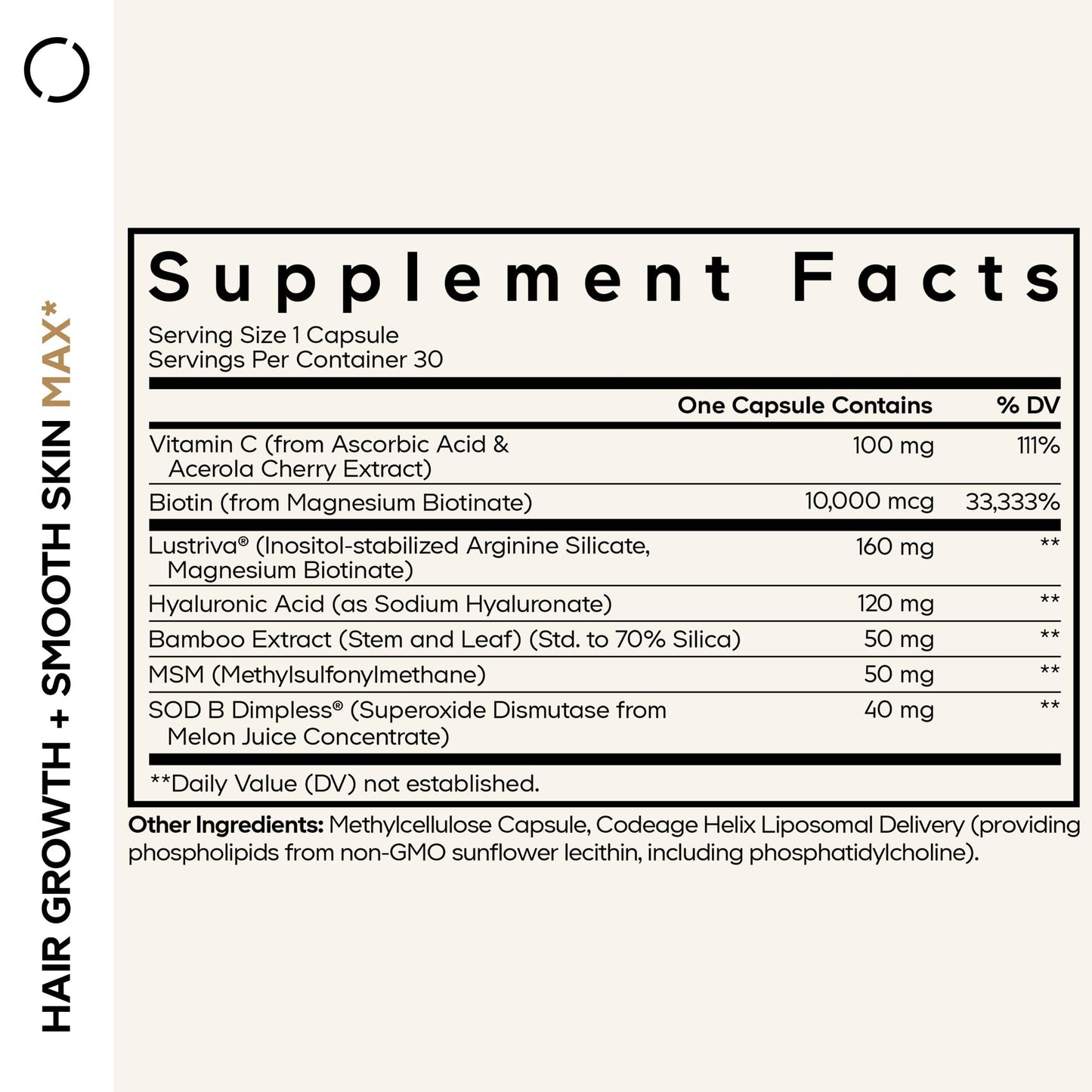 Codeage Hair Growth + Smooth Skin Max Vitamins Supplement - Patented Lustriva & SOD B Dimpless Superoxide Dismutase - Hair Growth Health Skin Cellulite Support - Biotin, Vitamin C, MSM - 30 Capsules CodeageBuy Supplements Australia