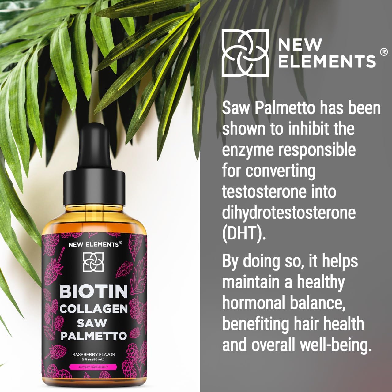 Liquid Biotin with Collagen & Saw Palmetto Extract for Women and Men | Hair Growth New ElementsBuy Supplements Australia