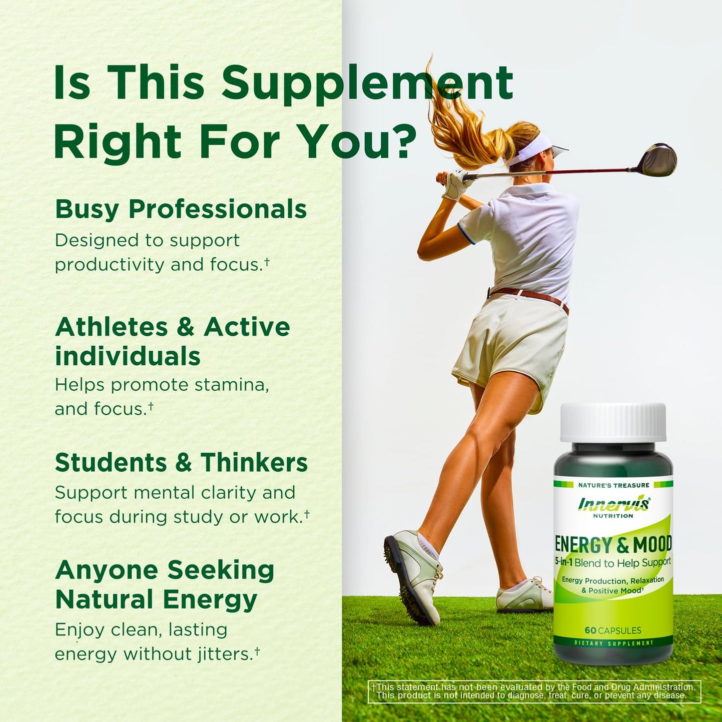 Caffeine Free Natural Energy Boost with Ashwagandha, Maca & Magnesium - Support Stress Relief, Focus & Mood - 60 Capsules by Innervis Nutrition INNERVISNUTRITIONBuy Supplements Australia