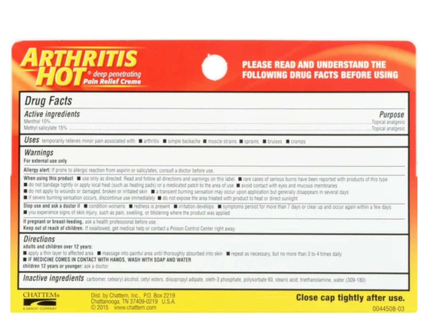 Arthritis Hot Pain Relief Creme 3 oz (Pack of 2) ChattemBuy Supplements Australia