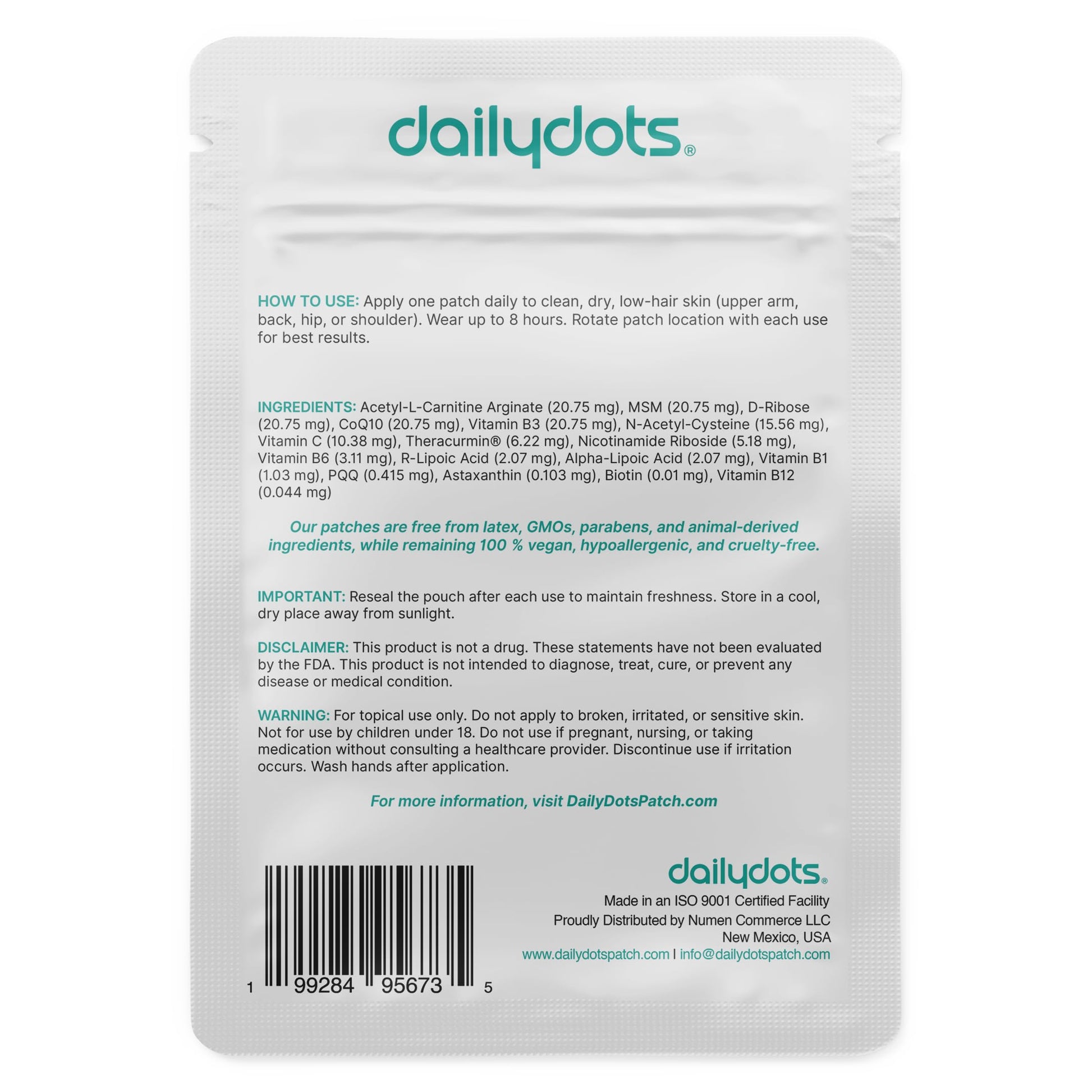 Daily Dots NAD+ Patches | Energy, Healthy Aging & Wellness Support | 12 Active Blends incl. Nicotinamide & CoQ10 | Time Release Patch | for Men & Women (60 Patches) Daily DotsBuy Supplements Australia