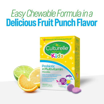Culturelle Kids Probiotic + Complete Multivitamin Chewable For Kids, Ages 3+, 30 Count, Digestive Health, Oral Health & Immune Support CulturelleBuy Supplements Australia