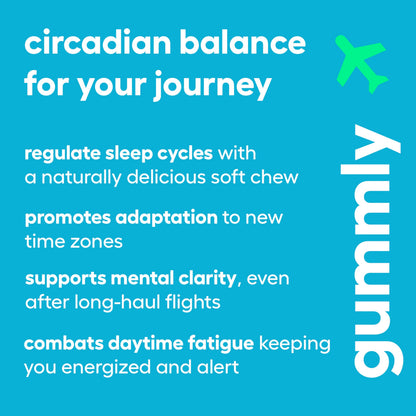 Jet Lag Remedy for Travel Gummies • No Jet Lag Pills Alternative • Travel Essentials • Support Adjustment to Time Zones and Circadian Rhythm • Delicious Tropical Berry Flavor • 20 Gummies 3-5 Trips GummlyBuy Supplements Australia
