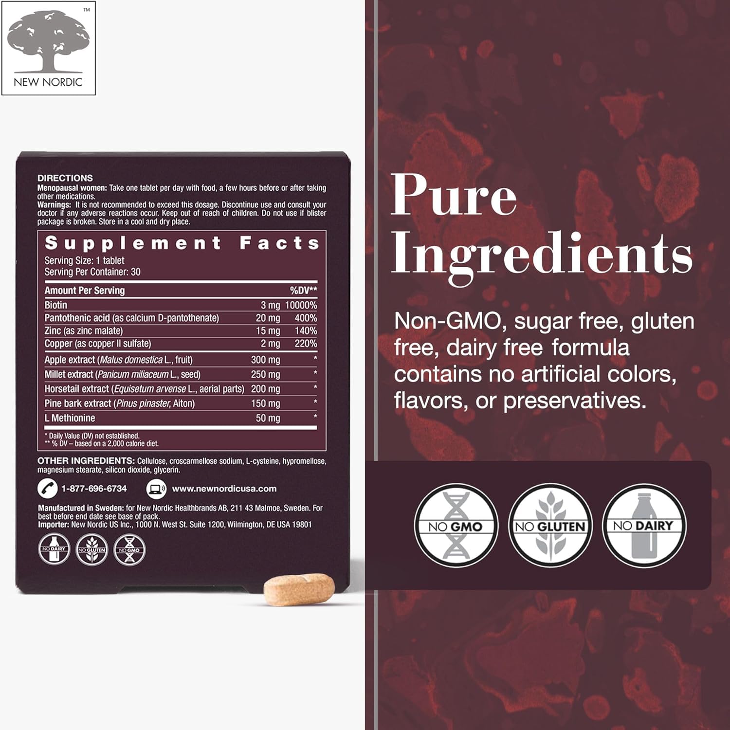 New Nordic Hair Volume Menopause, Supports Healthy Hair Growth During and After Menopause, Pine Bark and Annurca Apple Extract, 30 Tablets NEW NORDICBuy Supplements Australia