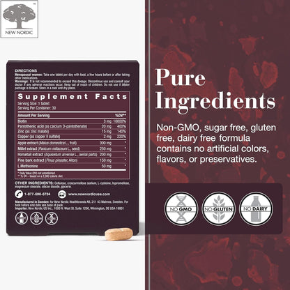 New Nordic Hair Volume Menopause, Supports Healthy Hair Growth During and After Menopause, Pine Bark and Annurca Apple Extract, 30 Tablets NEW NORDICBuy Supplements Australia