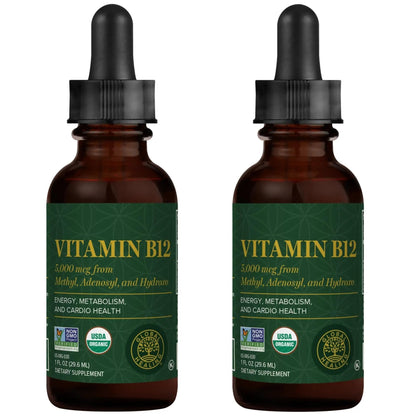 Global Healing Center - Vitamin B12 5000 mcg, Organic Sublingual Liquid Drops | 3-in-1 Methylcobalamin, Adenosylcobalamin, Hydroxo Blend, 1 Fl Oz (2-Pack) Global Healing CenterBuy Supplements Australia