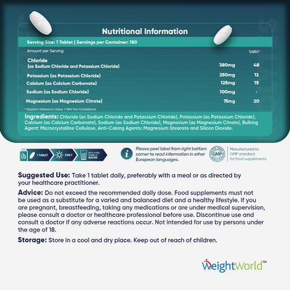 Electrolyte Tablets - 6 Months Supply - 180 Vegan Tablets with Sodium, Magnesium WeightWorldBuy Supplements Australia
