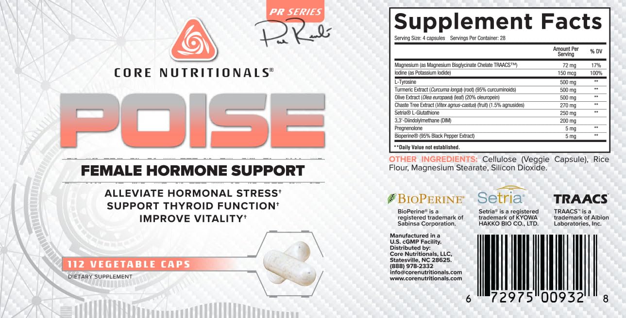 Core Nutritionals Poise Female Hormone Support | Thyroid Hormone Balance & Menstrual Support | with Magnesium & Iodine | Antioxidant Rich | 112 Vegetable Capsules Core NutritionalsBuy Supplements Australia