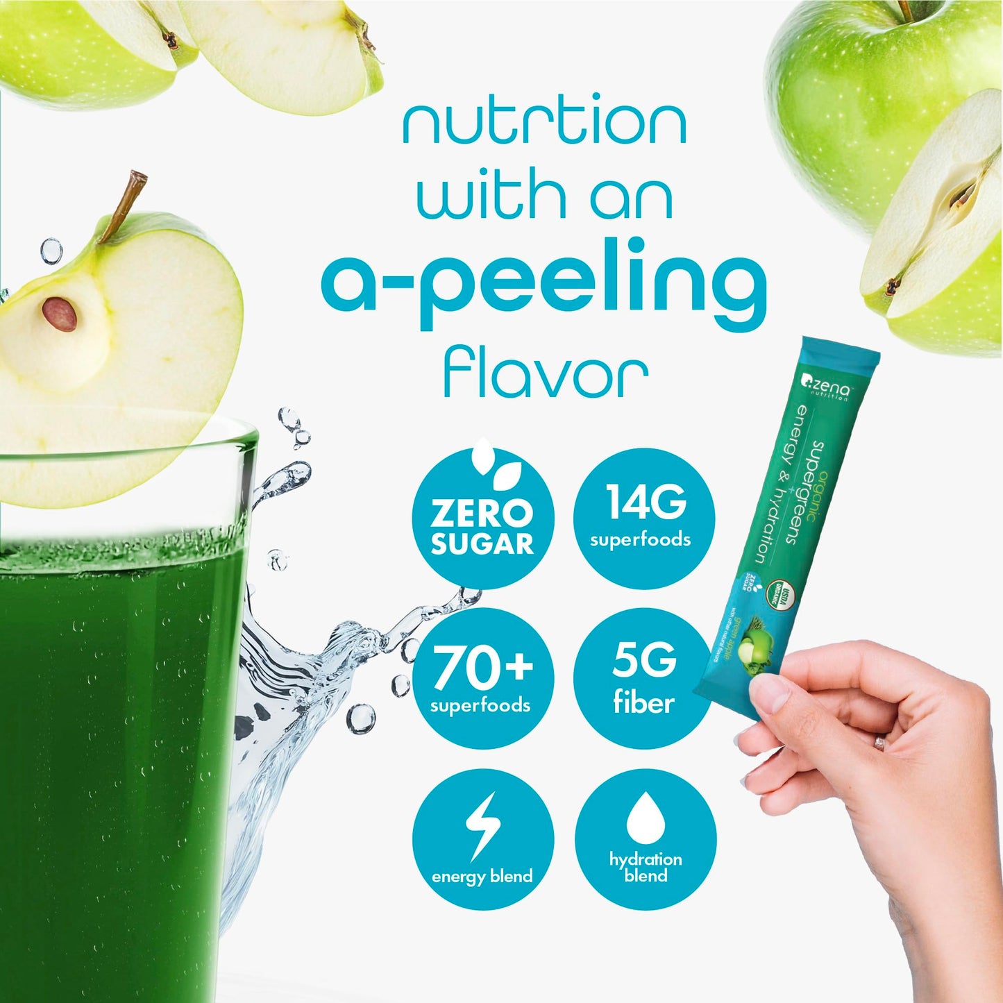Zena Nutrition Organic Super Greens Energy & Hydration Powder, 70+ Superfoods, 0 Sugar, 5G Fiber, Spirulina, Chlorella, Prebiotics/Probiotics, Natural Caffeine + Electrolytes, 40 Drink Mix Packets Zena NutritionBuy Supplements Australia