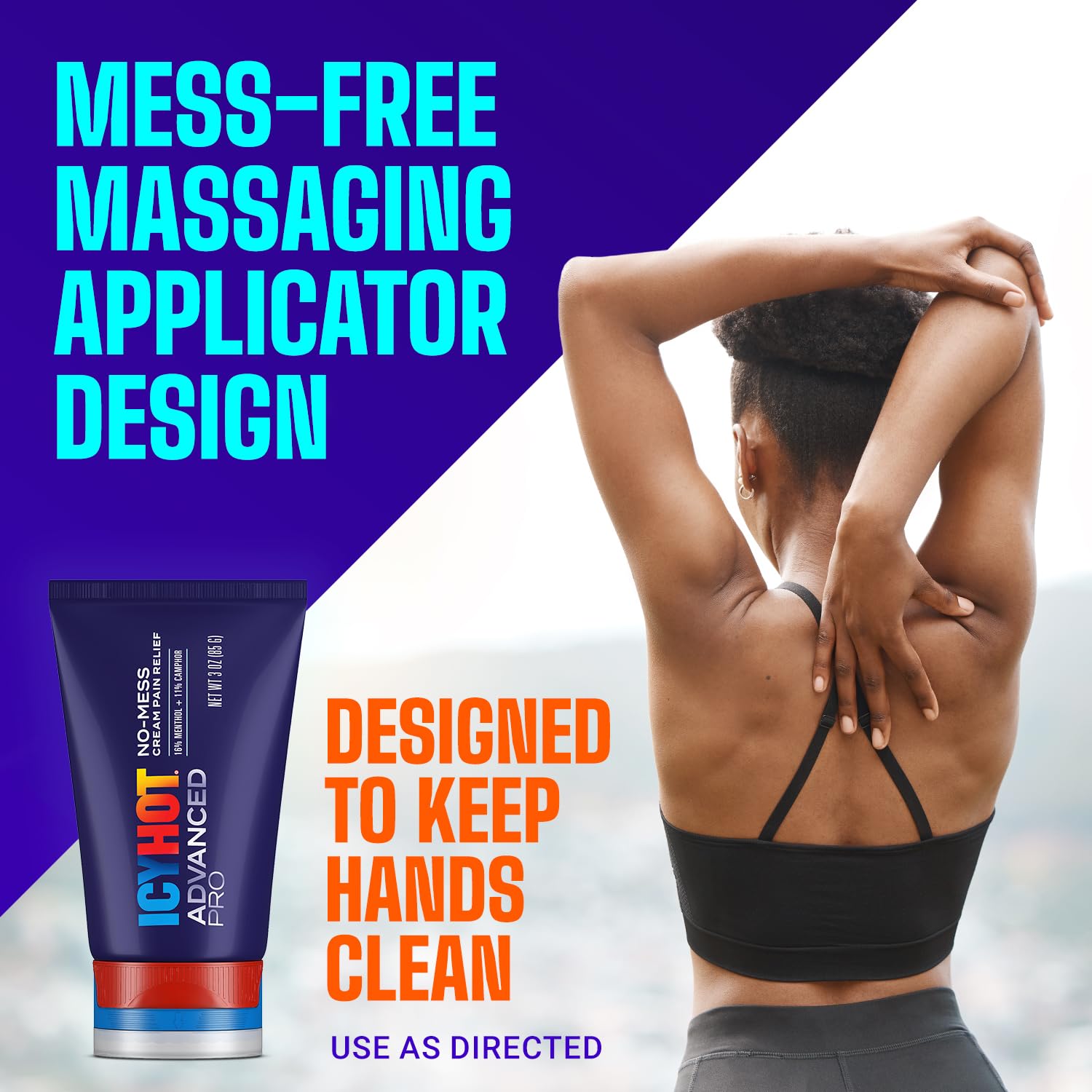 Icy Hot Advanced PRO Pain Relief No-Mess Cream with Massaging Applicator, Max Strength Pain Relief with Menthol 16% and Camphor 11% for Backaches, Joints, Muscle Strains and Arthritis, 3 oz Icy HotBuy Supplements Australia