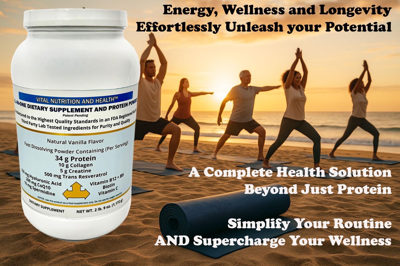 Vital Nutrition and Health All-in-One Powder: Protein, Collagen, Creatine, Resveratrol, Spermidine, Hyaluronic Acid, CoQ10 + Key Vitamins Vital Nutrition and HealthBuy Supplements Australia