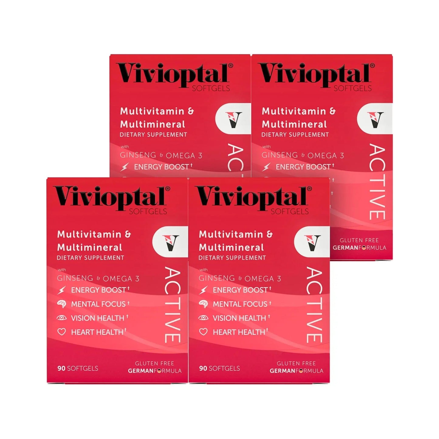 Vivioptal Active, 90 Softgels (1 Year Supply), Ginseng & Omega 3, Multivitamin & Multimineral, Gluten Free, German Formula Vivioptal VitaminsBuy Supplements Australia