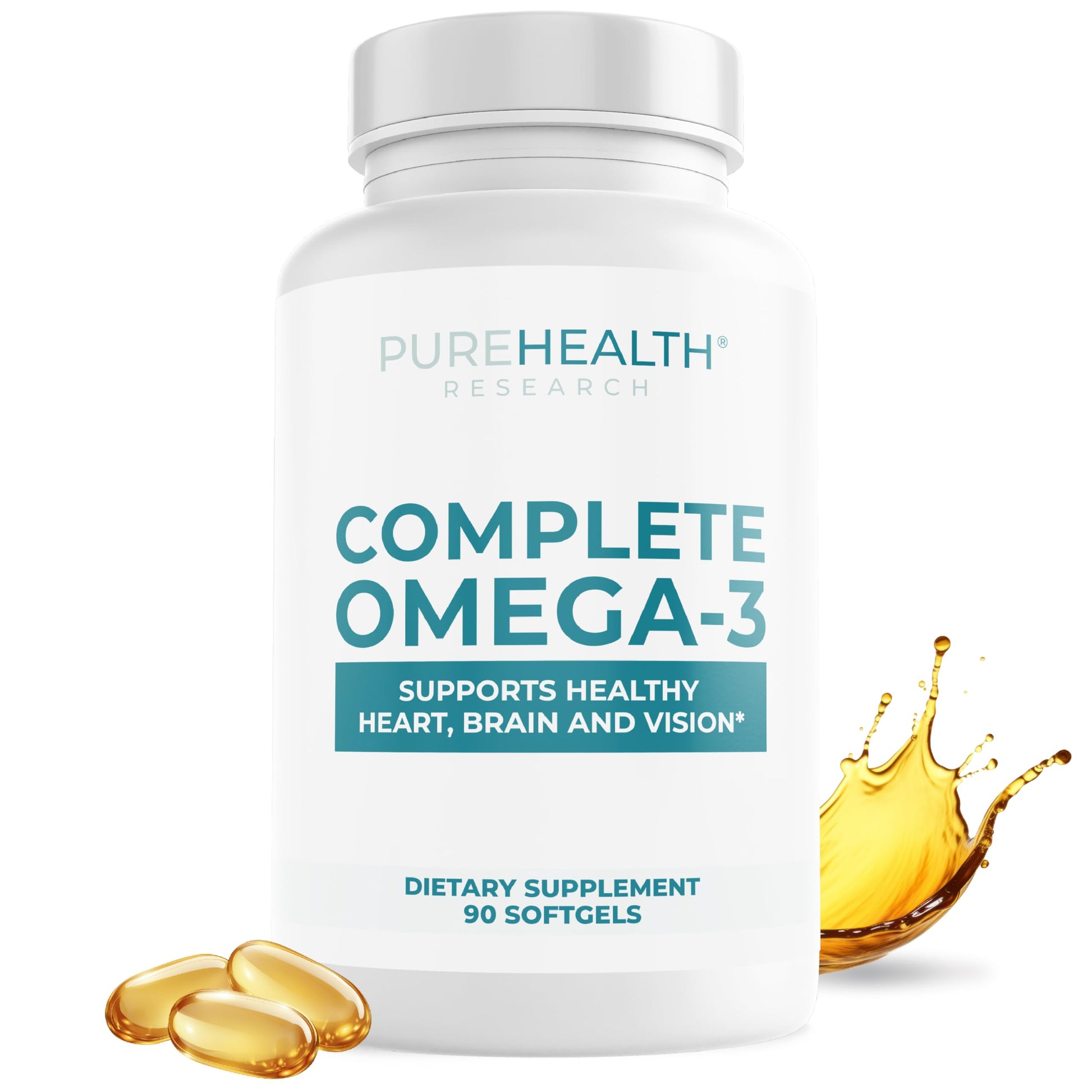 PUREHEALTH RESEARCH Complete Omega 3 Fish Oil Softgels - Omega-3 Fatty Acid Supplements- EPA DHA Supplement - Non-GMO- 90 Soft Gels PUREHEALTH RESEARCHBuy Supplements Australia