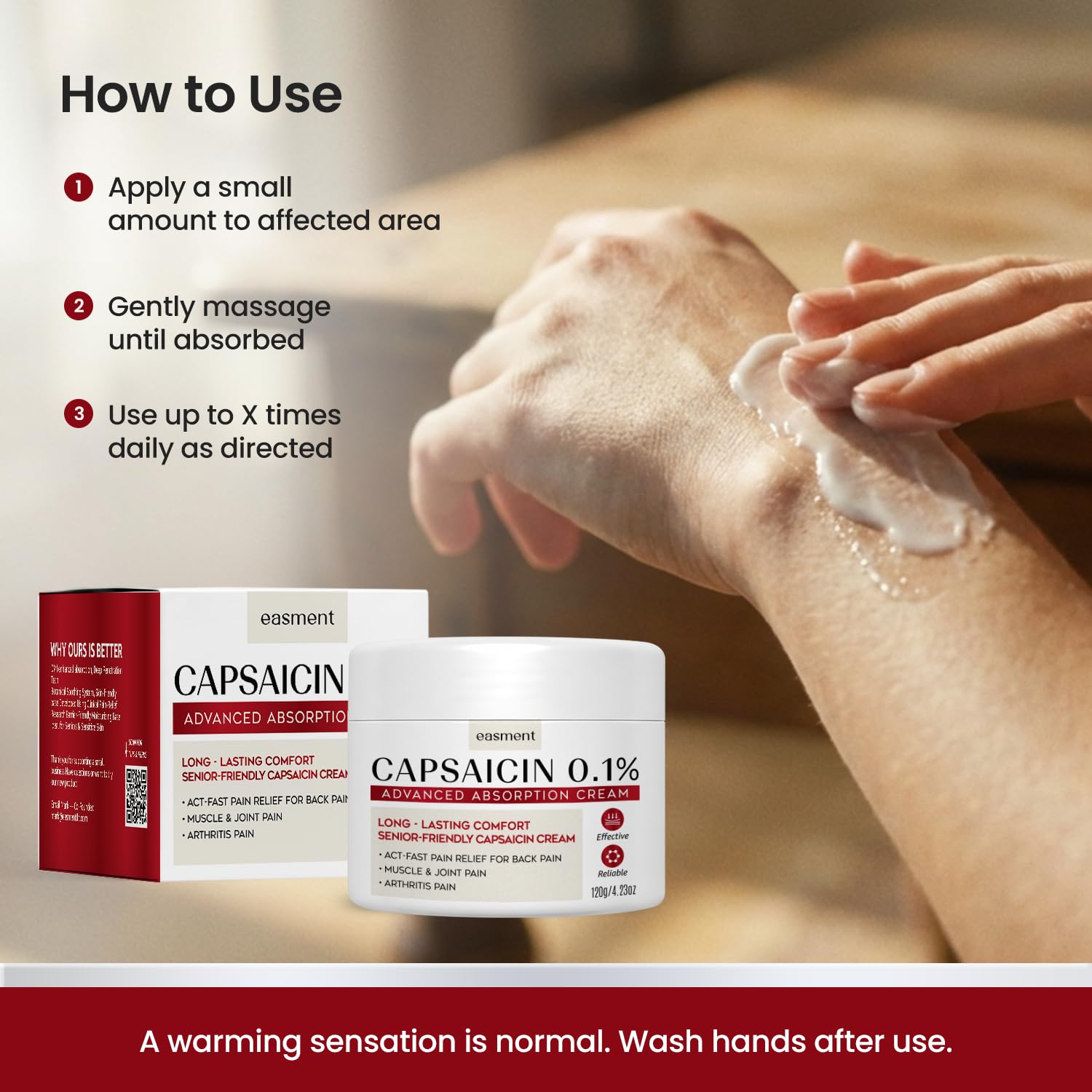 Easment Capsaicin Pain Relief Cream – Topical Arthritis & Muscle Pain Relief for Joint, Nerve & Back Pain – Medicated Pain Cream with Capsaicin 0.1% – Arnica, Aloe & Chamomile, 4.23 Fl Oz EasmentBuy Supplements Australia